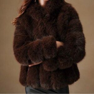 Anewsta Women’s Rich chocolate brown Faux Fur Coat - Luxe Plush Jacket